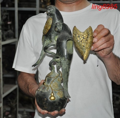 Chine ancienne dynastie bronze doré perroquet statue oiseau brûleur dencens encensoir en ligne
