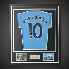 Sergio Aguero Hand Signed & Deluxe Framed Manchester City Football Shirt &pound;240