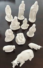 Vintage Nativity Set 12 Pieces Plaster Unpainted Some Signed M. Clement *READ*