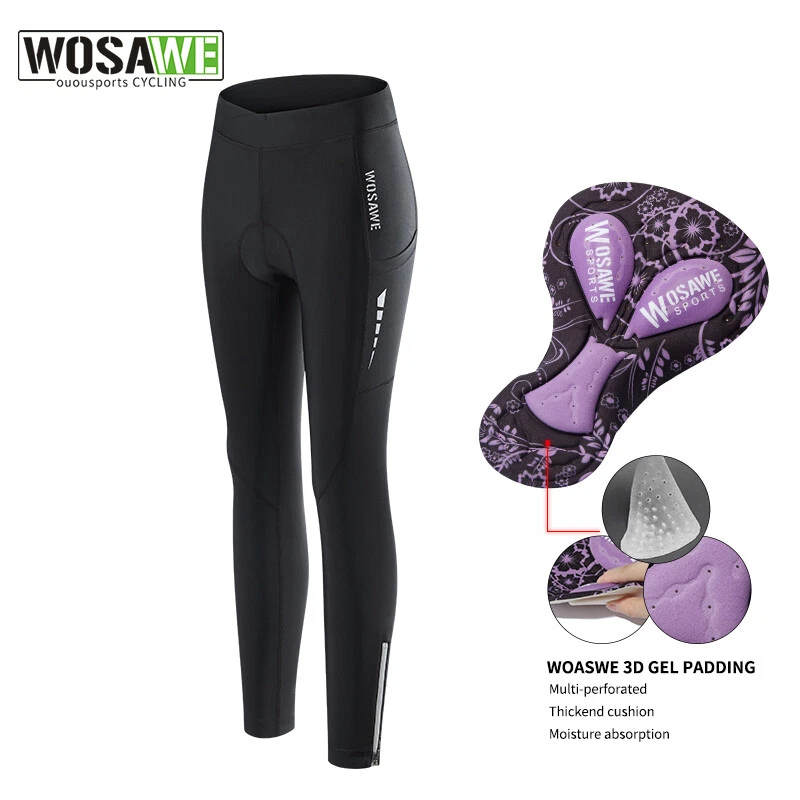 WOSAWE Women Cycling Long Pants Leggings Road Biking 4D Gel Padded Tight  Ladies