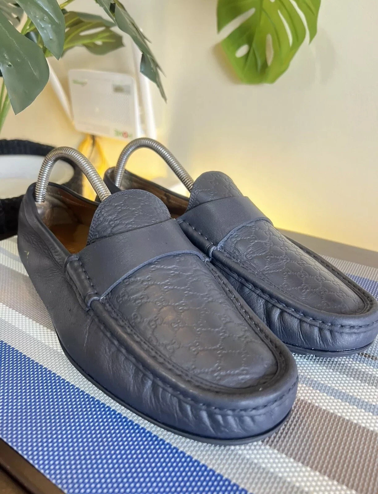 Mocassins à enfiler Gucci bleu nuit Micro Guccissima en cuir US 7,5    EU 41