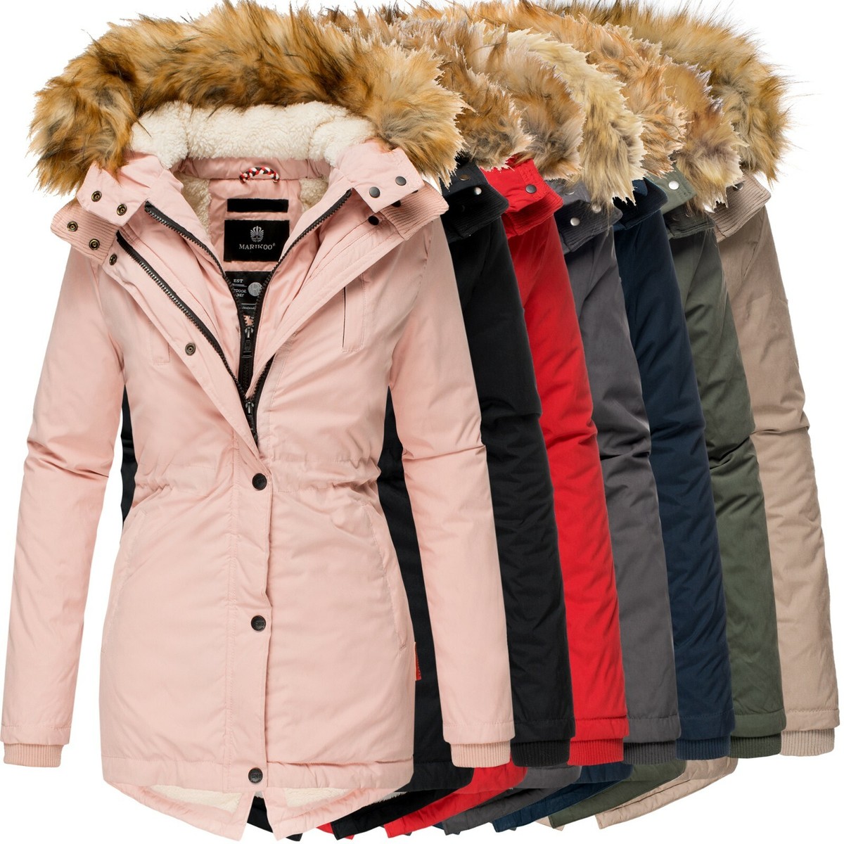 Marikoo AKIRA Damen Winter Jacke Stepp Parka Mantel Teddyfell warm gefüttert