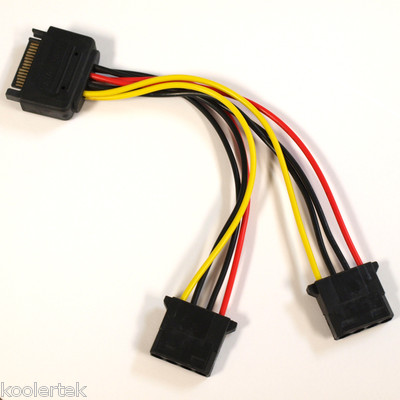 SATA 15-Pin Male to Dual (2) 4-Pin Molex Female Y Splitter Adapter Power Cable 