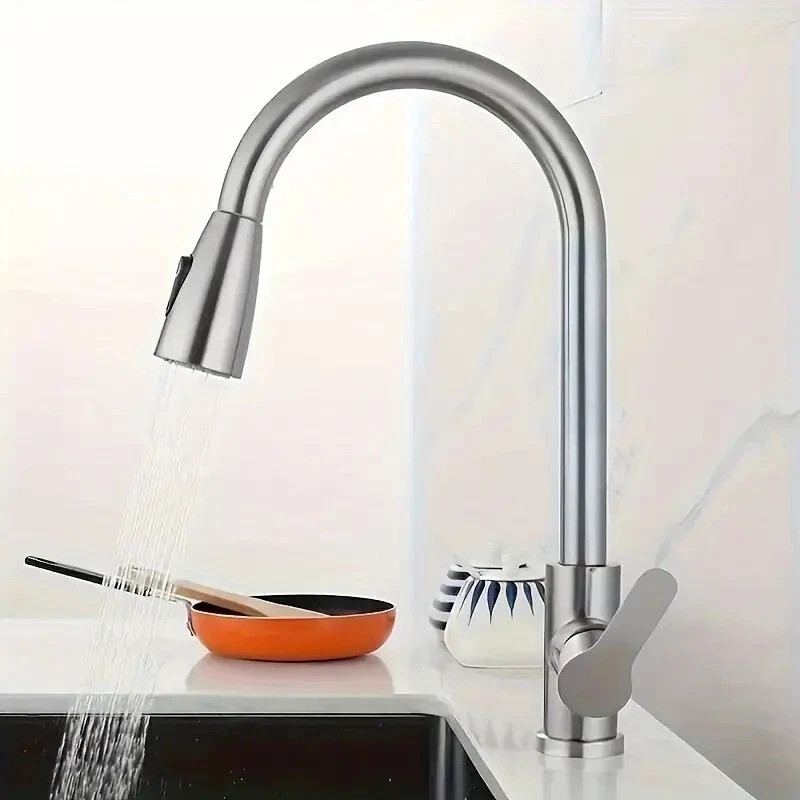 Commercial Kitchen Sink Faucet Brushed Nickel Single Handle Pull Down Sprayer