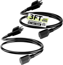 16/3 Black Indoor Outdoor Extension Cord 3 Ft 2 Pack Waterproof, Heavy Duty Exte
