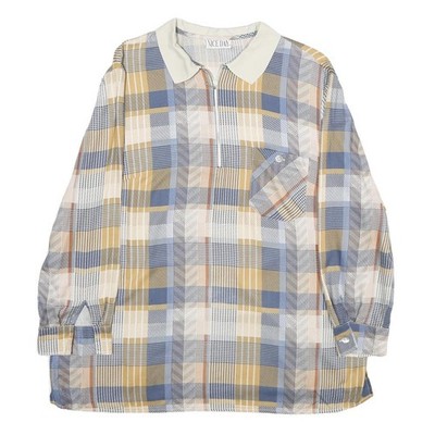 NICE DAY Damen Langarmhemd blau beige kariert bedruckt XL Relaxed Fit