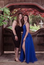 Blue embroidered floral Gipper Prom Dress