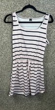 Pink Blue Striped Sleeveless Drawstring Dress Coverup Casual Sundress Summer New
