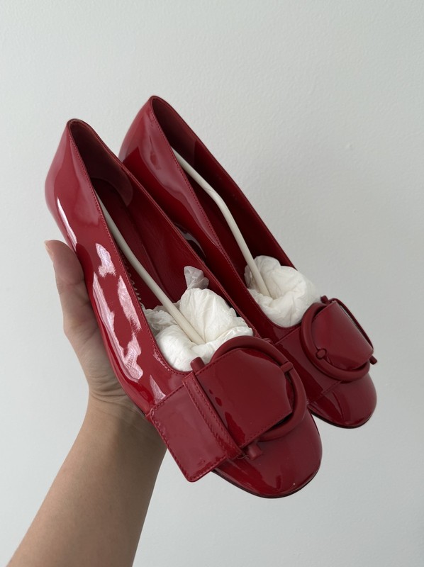 Salvatore Ferragamo 7.5 C Lipstick patent leather Bessie Pump Shoes NIB