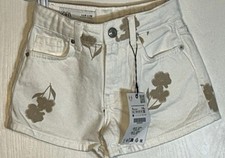 Zara Little Girl Sz 6 Shorts Adjustable Waist White/Gold Flowers Zip Buttons NWT