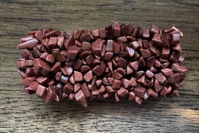 Vintage Wide Red Goldstone Chip Bead Cuff Bracelet Multi Strand Chunky Sparkle