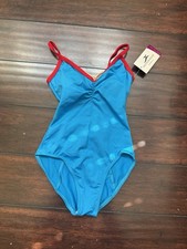 NWT Motionwear Petite Adult Blue  Red Design Ballet Dance Leotard