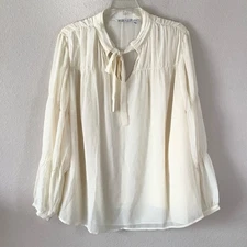 PEACE LOVE WORLD Romantic Chiffon Blouse Ivory Poet Renaissance Victorian 26W