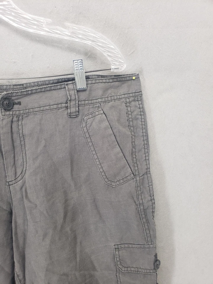 Pantalones Cortos Ann Taylor Loft Mujer 12 Gris Lino Carga Utilidad Bolsillos Verano Capri Foto 3 de 4