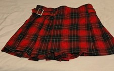 Justice Girls Red Black Plaid Pleated Skort Buckle Size 18/20 Red black