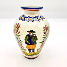 VTG Henriot Quimper Carantec Faience Handpainted Signed Breton Man Bud Vase 5"