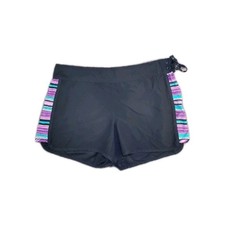 Athleta Women's Sz 12 Black Teal Stripe Print Tie Santa Cruz Board Shorts C16