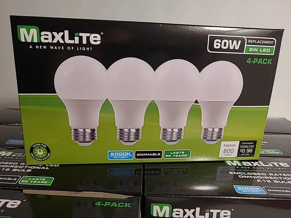 32 Pack Maxlite 8W LED Bulb 60 watt replace A19 Daylight 5000K LED Light 60w - Image 2 of 4