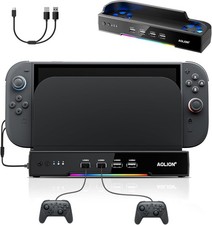 Switch 2 Dock Cooling Fan Dual Fan RGB Lighting 4 USB Ports Wall Mount Heat