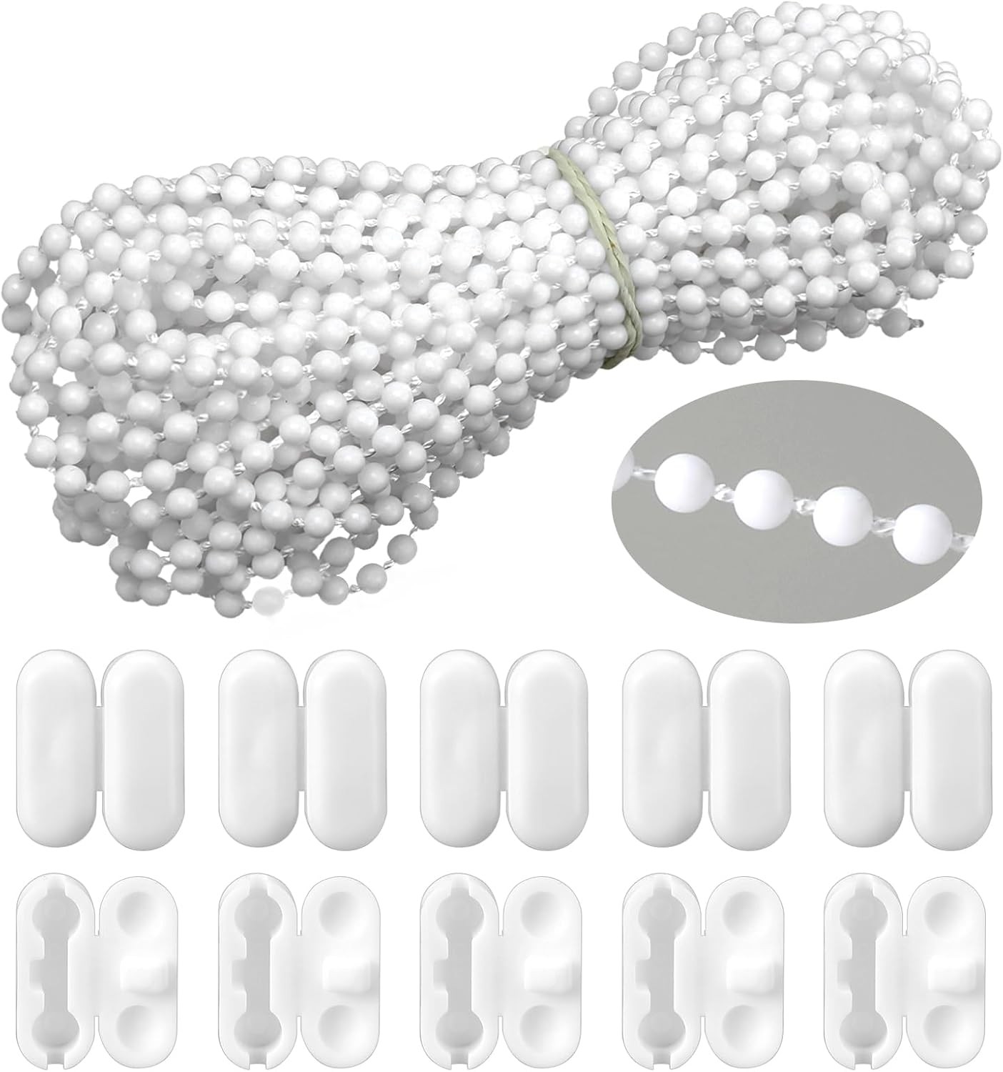 10 Meters (32.8 Feet) Roller Blind Bead Chain Replacement with Connectors, Roll