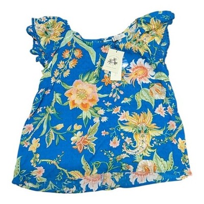 Rachel Zoe Women's Floral Blue Blouse Resort Ready Vacation in Style Medium