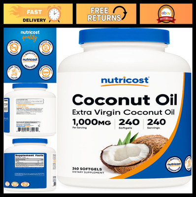 Coconut Oil Softgels 1000mg - 240 Count, Extra Virgin, Gluten Free, Non-GMO