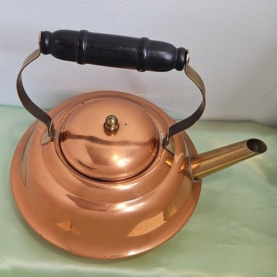 Vintage CopperCraft Guild Teapot Tea Kettle Brass Spout Wood Handle