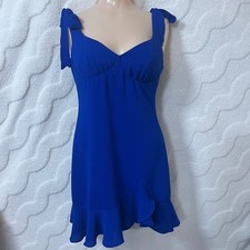 B. SMART Mini Dress Royal Blue Cocktail Barbie Club Tie Shoulder Ruffle Hem 9