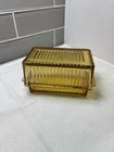 🧈 Vintage Amber Glass Butter Dish with Lid – Ribbed Depression Glass Style
