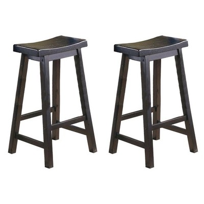 Lexicon Saddleback 29'' Solid Wood Bar Stool in Black (Set of 2)