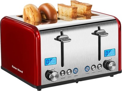 4 Slice Toaster with Bagel, Defrost,Dual Toaster, Extra Wide Slots,1650W, Red