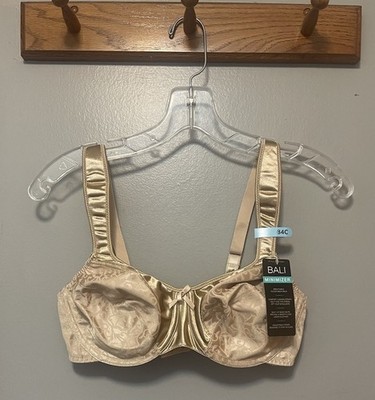 Bali Minimizer Bra 34C Underwire Padded Straps Satin Beige NWT