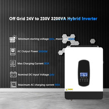Solar Hybrid Inverter AC230V Pure Sine Wave MPPT 80A Max PV 3000W In 3200VA 24V