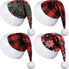 4 Pack Christmas Plaid Hats Snowflake Santa Hat Funny Christmas Hats for Adults