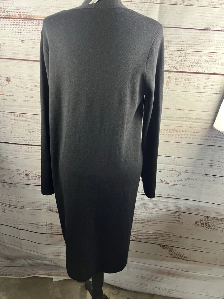 Vestido midi Eileen Fisher extra fino de lana merino negro manga larga mediana Foto 2 de 4