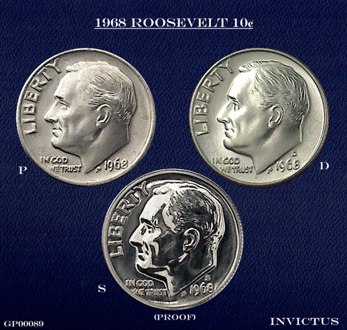 1968-P / D / S Roosevelt Dime Year Set (Brilliant & Uncirculated) Ea.: MS/BU