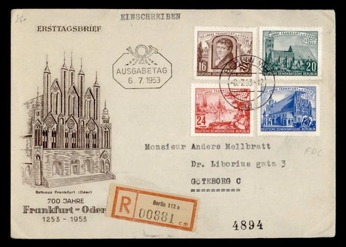 DR WHO 1953 GERMANY DDR FDC FRANKFURT ANIV CACHET COMBO R24553