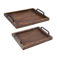 Rustic Wooden Serving Trays with Handle-Set of 2 Large&Small