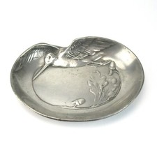 Kayserzinn Aschenbecher / Schale 4783 Jugendstil Vogeldekor Pewter Ashtray Dish