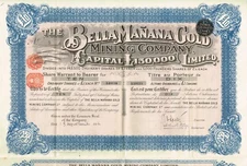 MEXICO  BELLA MANANA GOLD MINING COMPANY stock certificate/bond LOW # 5