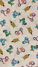 RETRO VESPA SCOOTERS WHITE SCOOTER COTTON FABRIC BTHY