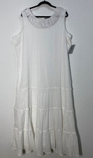 Catherines Cotton Women's  White Maxi Dress Boho Sleeveless  Plus Size 2X 
