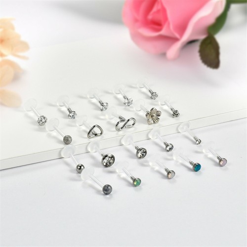 20Pcs 16G Clear Labret Stud Cartilage Monroe Piercing Tragus Earrings Lip Ring - Picture 2 of 8