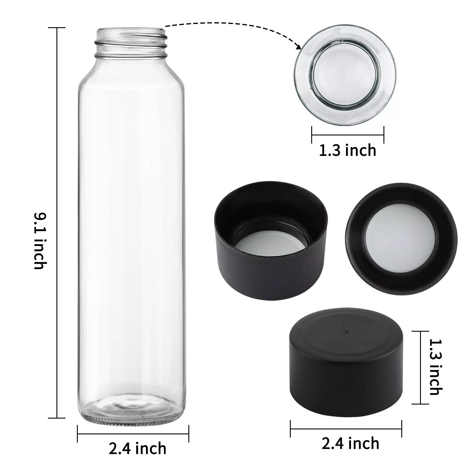 12 Pack 16oz Glass Water Bottles 500ml Empty Glass Drink Bottles with Black L...