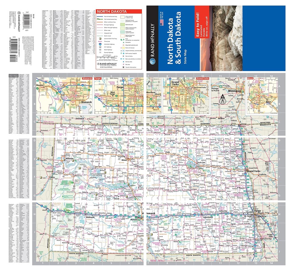 Rand McNally Easy to Fold North Dakota, South Dakota Laminated Map eBay