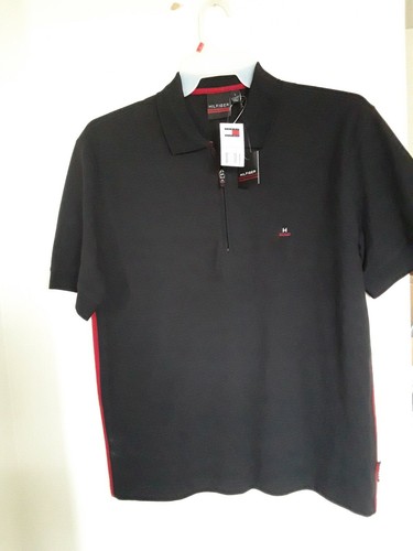 NWT Tommy Hilfiger Men 1/2 Zip Polo Shirt Black Sz L NEW - Picture 2 of 4
