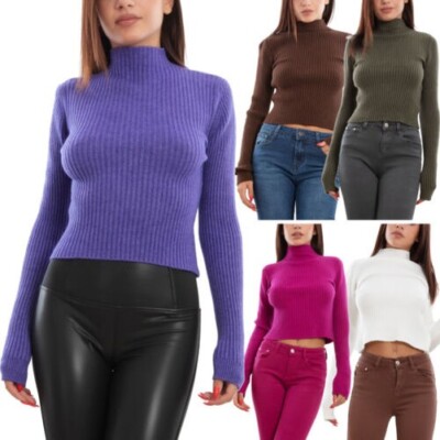 Kurzer Damenpullover Mit Rippstrick Crop Und Langen Ärmeln TOOCOOL VI-2345