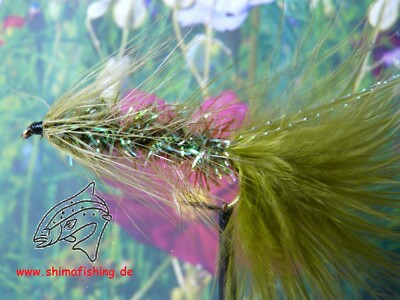 Streamer '' Wooly Bugger Frizz Olive ''  3er Set, auf Schonhaken, barbless hook