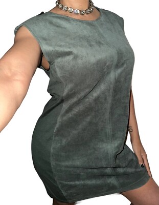 BCBGMAXAZRIA Women L ASO TV Green Soft Faux Suede Shift Zip Shoulder Dress