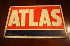 VINTAGE ATLAS TIRES METAL SIGN DISPLAY RACK PANEL RED WHITE BLUE 13" X 7"